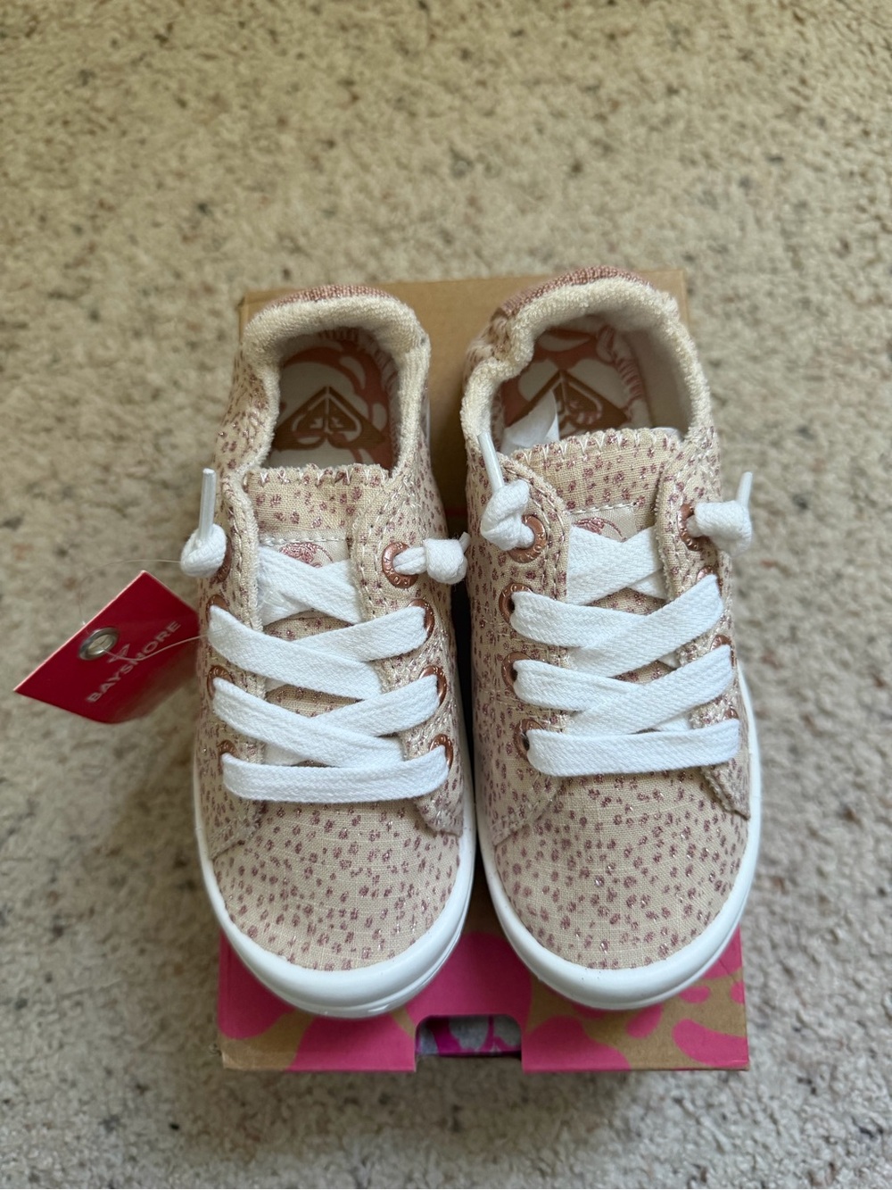 Roxy Bayshore Girls Glitter Canvas Sneakers Tan Pink Size 11 Toddler NWT